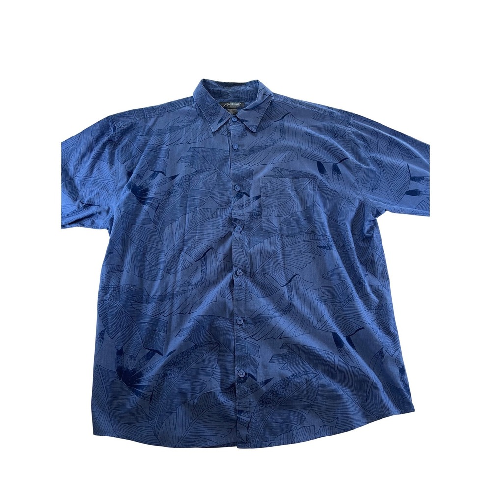 Method Mens XL Blue Tropical Leaf Print Short Sleeve Button Front Hawaiian Shirt
